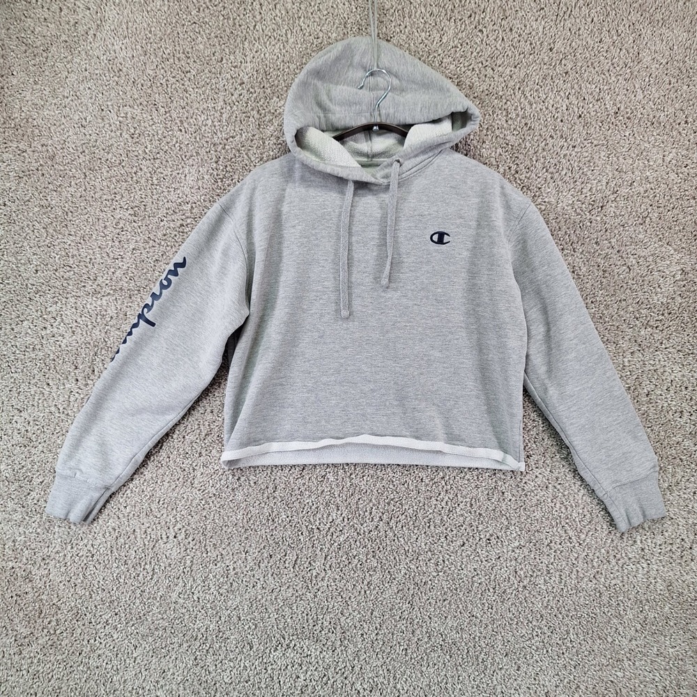 Champion Hoodie Women S Gray Authentic Athleticwear Raw Hem Pullover Streetwear